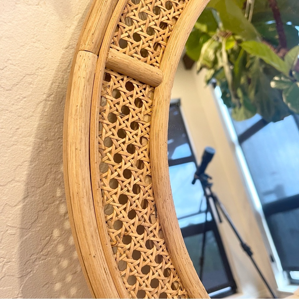 NEW West Elm Large Round Mirror Wicker Rattan Boho Wall Hanging Decor - 24” Diam - Picture 7 of 9